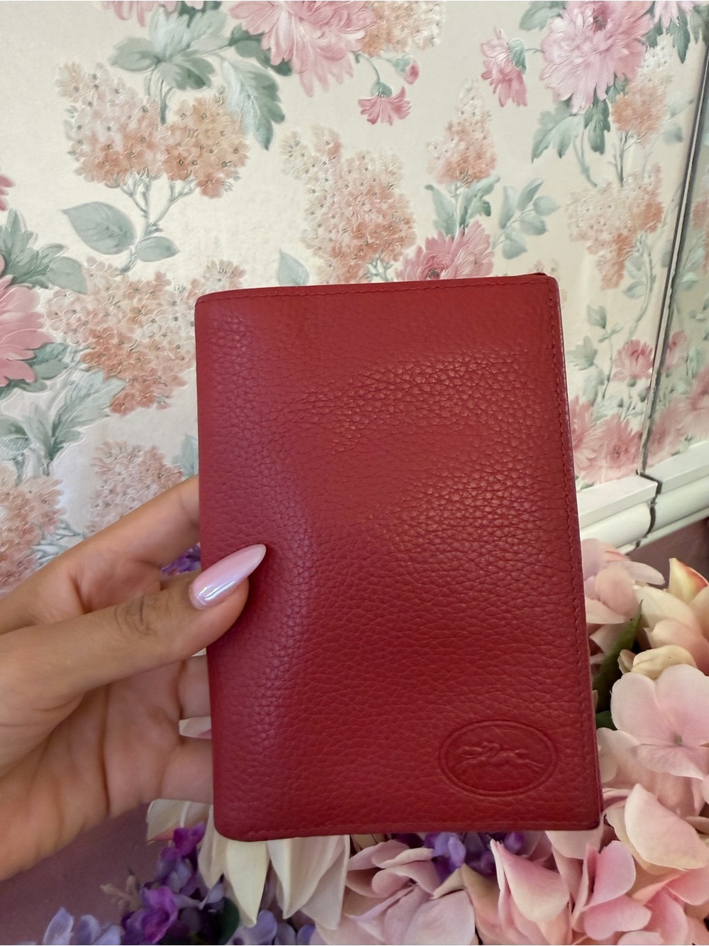 Vintage Longchamp Red Pebbled Leather Passport Wallet